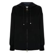 Wol Kasjmier Hoodie Rits Sluiting Moncler , Black , Dames