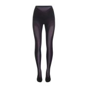 Zwarte Mesh Leggings Hoge Taille Rits Mugler , Black , Dames