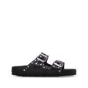 Paarse Suède Dubbele Gesp Sandalen Birkenstock , Purple , Dames