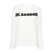 Logo Print Wit Katoenen T-shirt Jil Sander , White , Dames