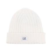 Merino Wol Logo Beanie C.p. Company , White , Heren