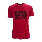 Rode Katoenen T-shirt met Korte Mouwen en Logo Emporio Armani , Red , ...