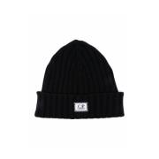 Merino Wol Logo Beanie C.p. Company , Black , Heren