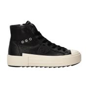 Zwarte leren sneakers met rubberen zool Philippe Model , Black , Dames