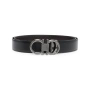 Zwart Leren Gancini Gesp Riem Salvatore Ferragamo , Black , Heren