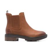 Bruine leren enkellaarzen Timberland , Brown , Dames