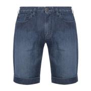 Denim Bermuda Shorts met Leren Logo Emporio Armani , Blue , Heren