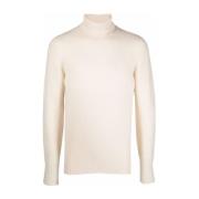 Witte Geribbelde Gebreide Coltrui Sweater Drumohr , White , Heren