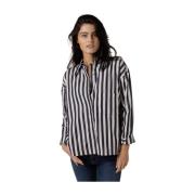 Gestreepte Blouse met Borstzak Odeeh , Black , Dames