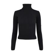 Zwarte Geribbelde Gebreide Coltrui Sweater Staud , Black , Dames