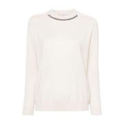 Elegant Crew Neck Long Sleeve Sweater Brunello Cucinelli , Beige , Dam...