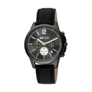 Zwarte Heren Leren Mode Horloge Just Cavalli , Black , Heren