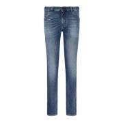 Slim Fit Denim Jeans met Leren Logo Emporio Armani , Blue , Heren