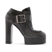 Zwarte leren Harley schoen met gebarsten effect Casadei , Black , Dame...