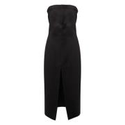 Zwarte Midi Jurk met Voorsplit Nineminutes , Black , Dames