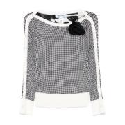 Houndstooth Gebreide Trui met Bloemdetail Blugirl , Gray , Dames