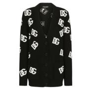 Monogram Logo V-Hals Vest Zwart Dolce & Gabbana , Black , Dames