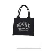 Canvas Tote Tas met Voorlogo Ganni , Black , Dames