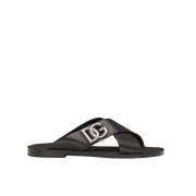 Leren Logo Sandalen Dolce & Gabbana , Black , Heren