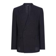 Sicilia-Fit Linnen Pinstripe Jas Dolce & Gabbana , Blue , Heren