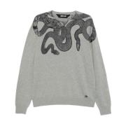 Slangenprint Grijs Gebreid T-shirt Just Cavalli , Gray , Heren