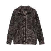 Chunky Ribbed Knit Zip Jacket Roberto Collina , Black , Heren