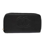 Pre-owned Leather wallets Chanel Vintage , Black , Dames