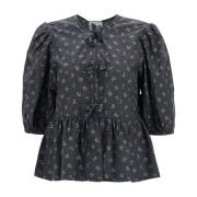 Bloemenprint Peplum Blouse Ganni , Gray , Dames