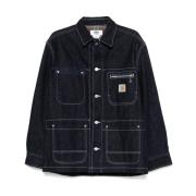 Blauwe Denim Logo Patch Jas Junya Watanabe , Blue , Heren