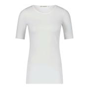 Katoenen T-shirt Slim Fit Ronde Hals Lis Lareida , White , Dames