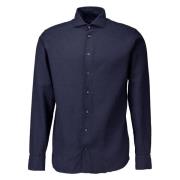 Flanellen Overhemd Donkerblauw Lange Mouw Eton , Blue , Heren