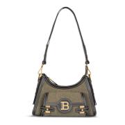 B-Buzz Hobo tas van leer en canvas Balmain , Green , Dames