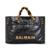 1945 Zachte tote tas in gebarsten kalfsleer Balmain , Black , Dames