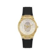 Zwarte Siliconen Quartz Analoog Horloge Guess , Black , Dames