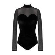 Fluwelen Body met Transparante Details NAF NAF , Black , Dames