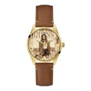 Bruin Lederen Kwarts Analoge Horloge Guess , Brown , Dames