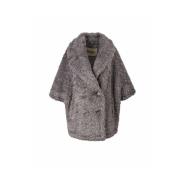 Gekruld Nepbont Mantella Jas Herno , Gray , Dames