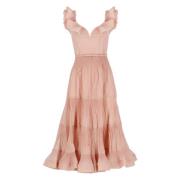 Roze Geplooide V-hals Jurk met Volants Zimmermann , Pink , Dames