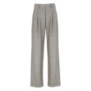 Beige Wolmix Herringbone Broek Antonelli Firenze , Beige , Dames