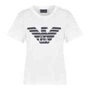 Biologisch Jersey T-shirt met Adelaar Logo Print Emporio Armani , Whit...