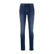 Slim Fit Denim Jeans met Leren Logo Emporio Armani , Blue , Dames