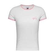 Handtekening Slim Tee met Roze Borduurwerk Tommy Hilfiger , White , Da...