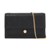 Monogram Leren Mini Tas Tory Burch , Black , Dames