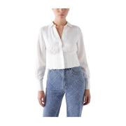 Witte Satijnen Shirt V-Hals Korset Salsa , White , Dames