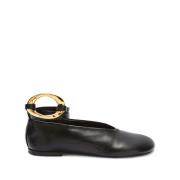 Zwarte Lamsskin Enkelband Schoenen Jil Sander , Black , Dames