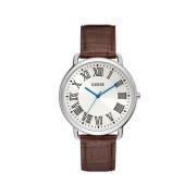 Bruin Lederen Kwarts Analoge Horloge Guess , Brown , Heren