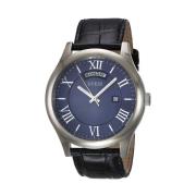 Zwarte Leren Quartz Analoge Horloge Guess , Black , Heren