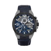 Blauw Leren Kwarts Analoge Horloge Police , Blue , Heren