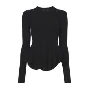 Ribgebreide Peplumtrui in Zwart Proenza Schouler , Black , Dames