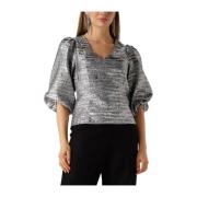 Grijze V-hals Blouse, veelzijdig en elegant Minus , Gray , Dames